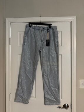 Forever 21 Light Silver rhinestone Straight Leg Jeans